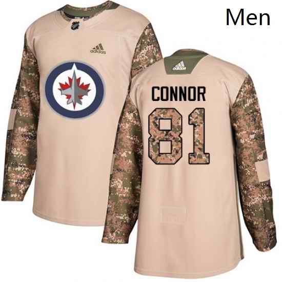 Mens Adidas Winnipeg Jets 81 Kyle Connor Authentic Camo Veterans Day Practice NHL Jersey